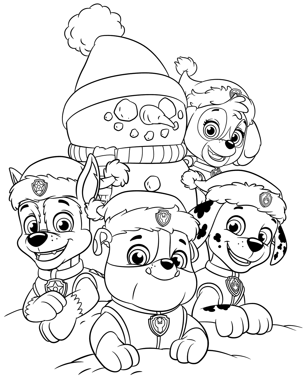 Coloriage Les Chiens De La Pat Patrouille Realisent Un Bonhomme De Neige Pour Noël - Pat patrouille à imprimer