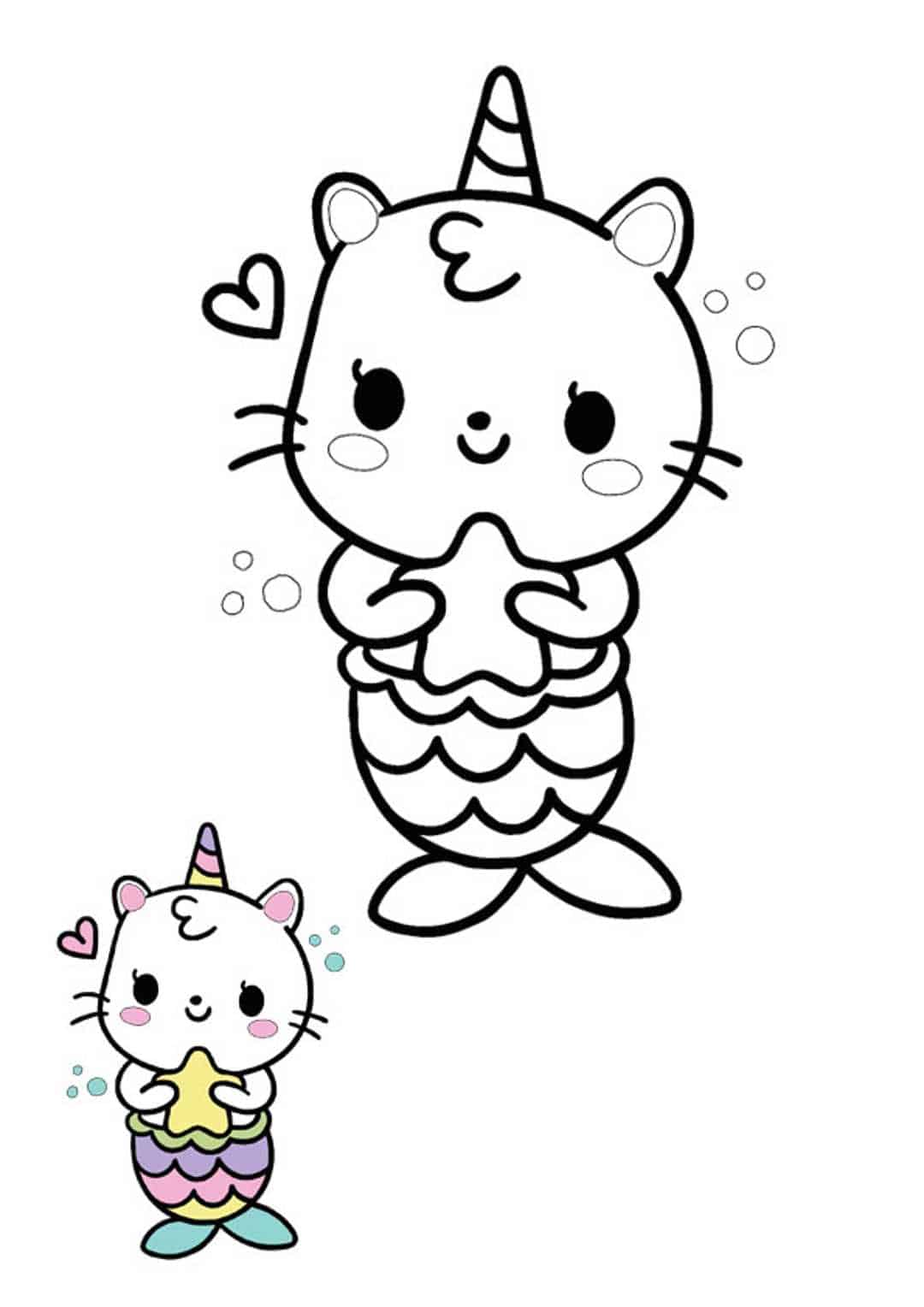Coloriage Licorne Sirène Chat Kawaii - Licorne à imprimer