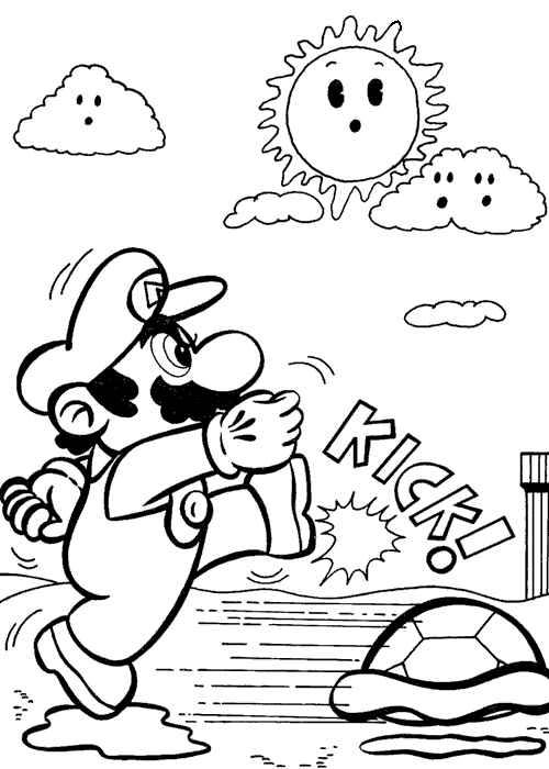 Coloriage Mario Pousse Une Carapace Tortue - Mario à imprimer