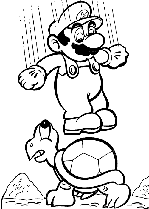 Coloriage Mario Saute Sur Une Tortue - Mario à imprimer