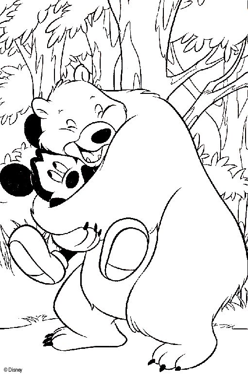 Coloriage Mickey avec un ours affectueux - Disney à imprimer