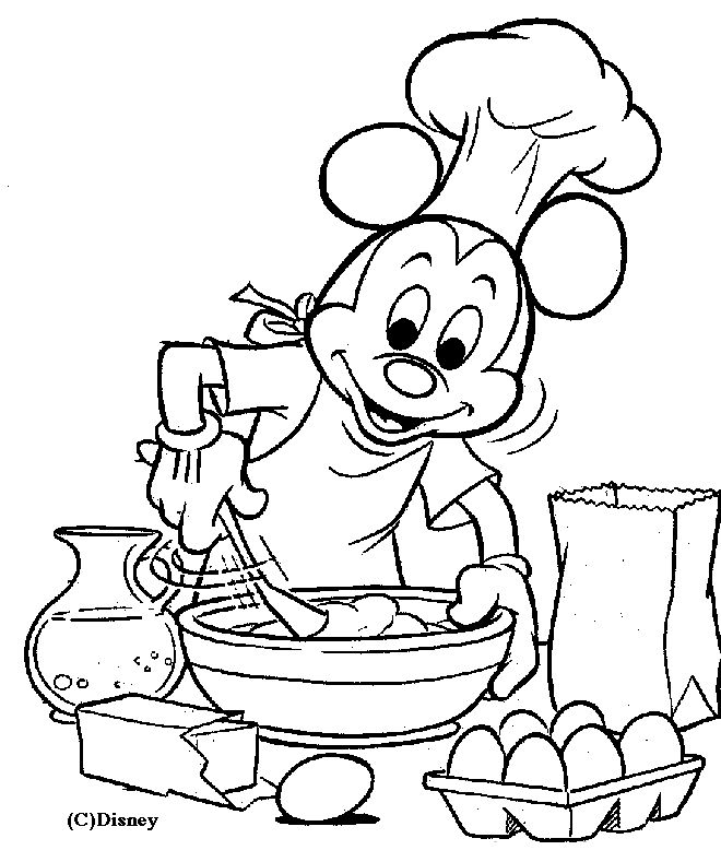 Coloriage Mickey cuisine - Disney à imprimer