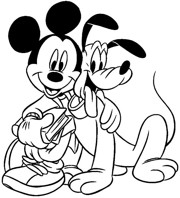 Coloriage Mickey et son chien Pluto - Disney à imprimer