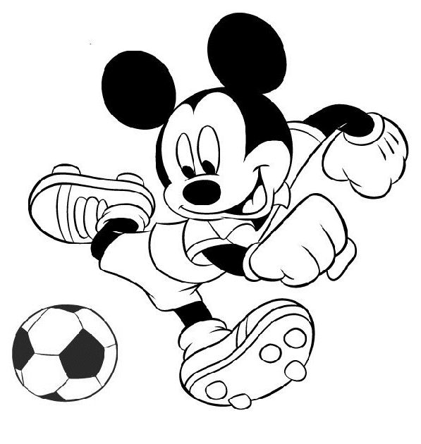 Coloriage Mickey joue au foot - Disney à imprimer