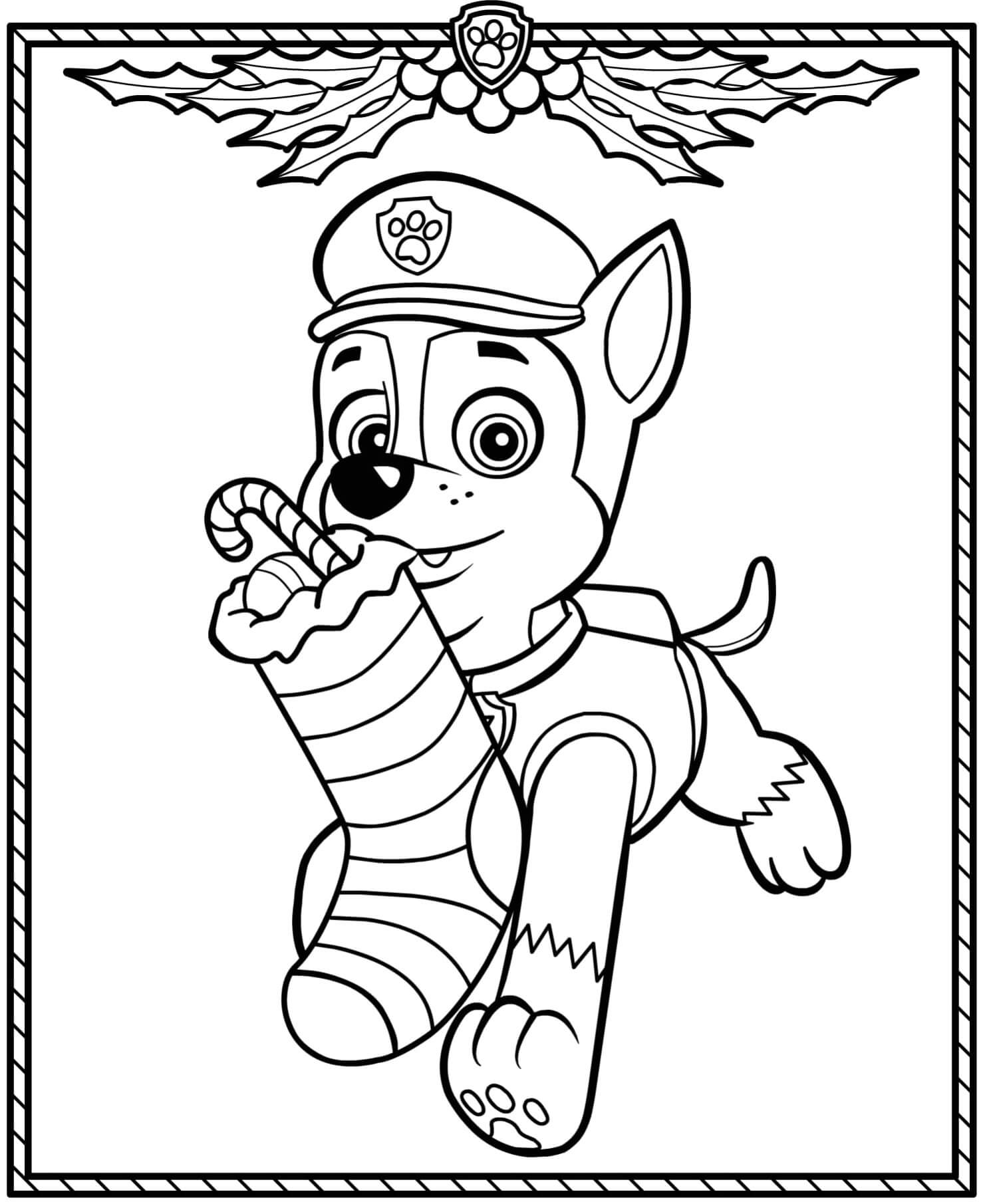 Coloriage Pat Patrouille Noël Chase - Pat patrouille à imprimer