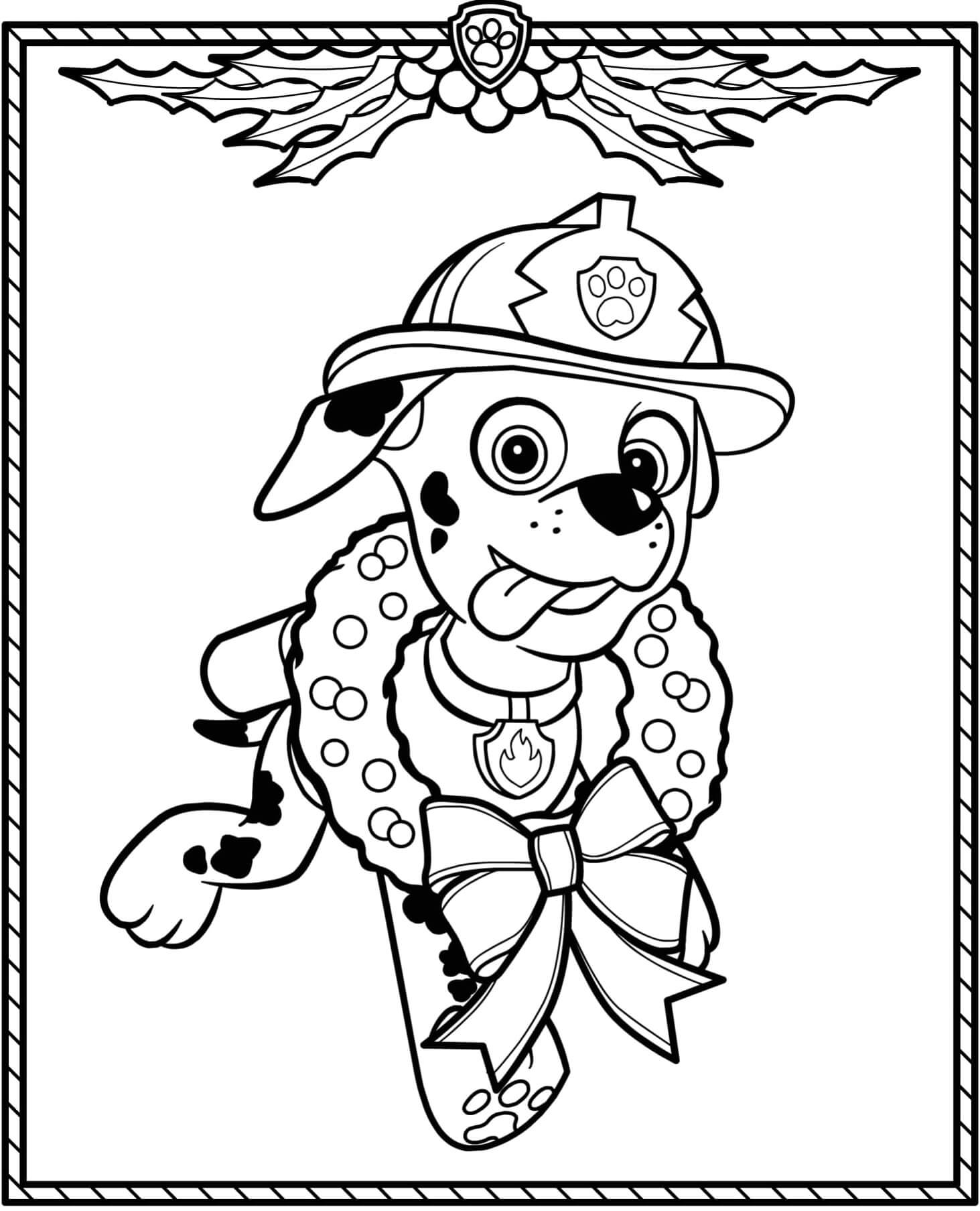 Coloriage Pat Patrouille Noël Marcus - Pat patrouille à imprimer