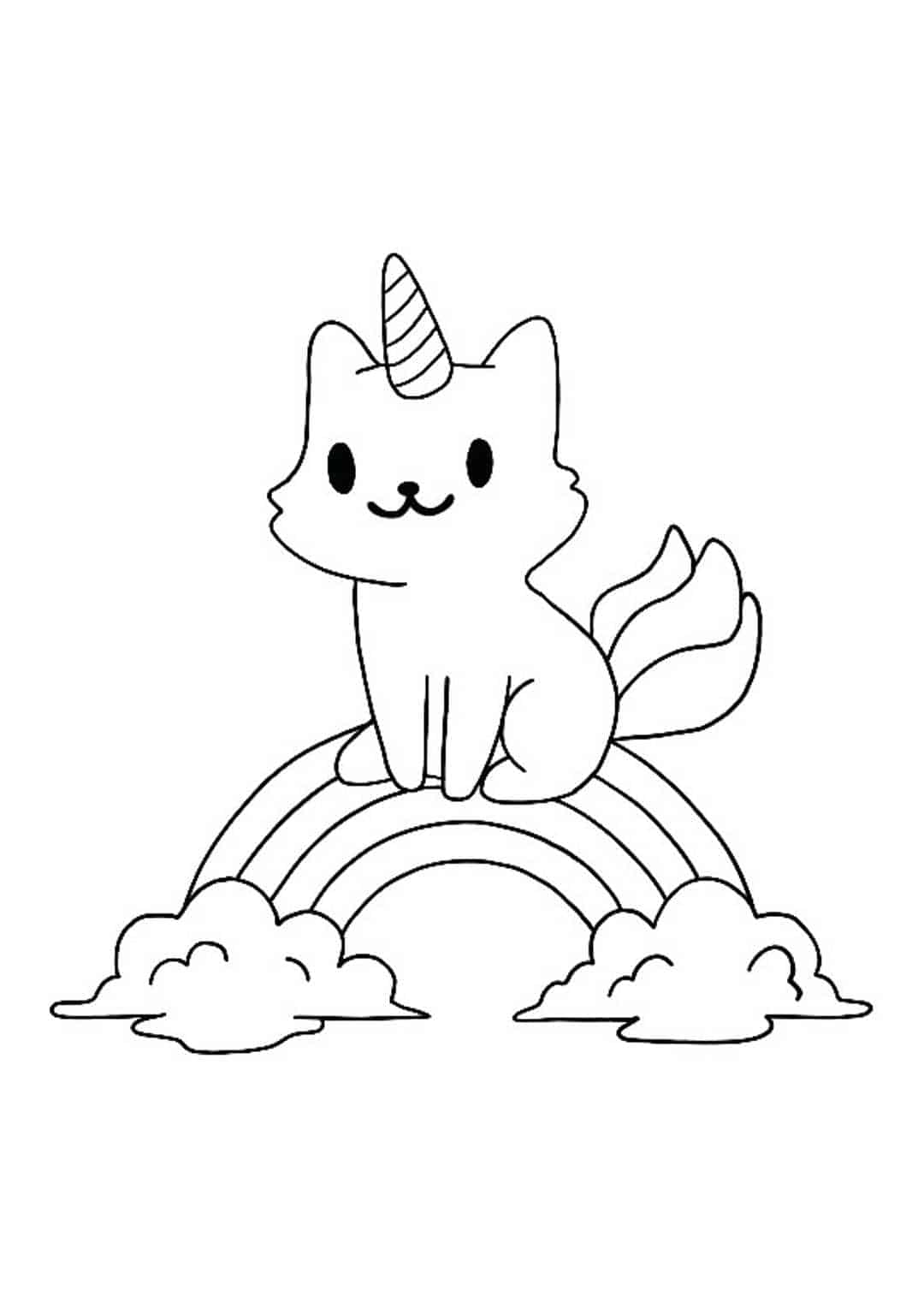 Coloriage Petit Chat Licorne Et Arc En Ciel - Licorne à imprimer