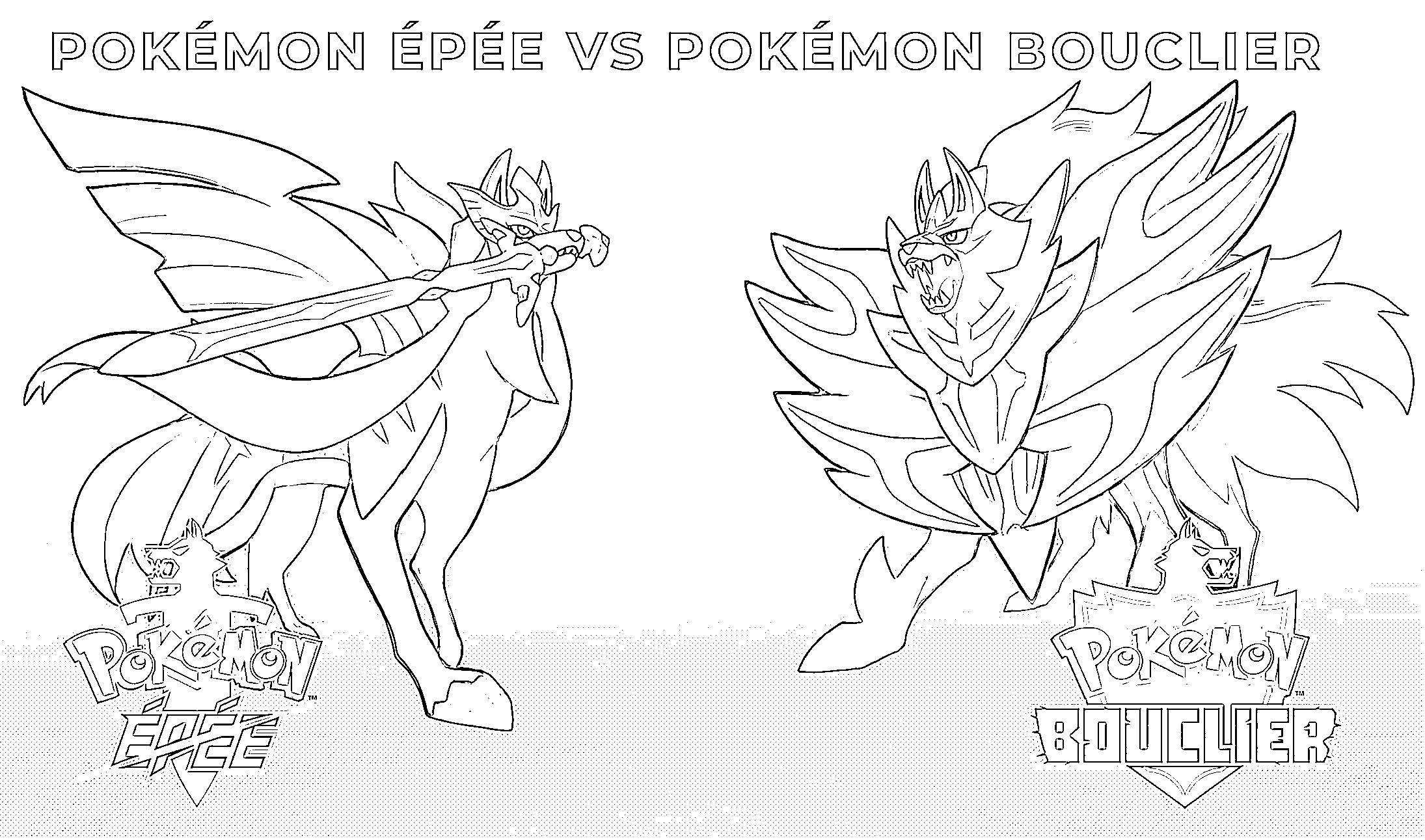 Coloriage Pokémon Épée face à Pokémon Bouclier - Pokémon à imprimer