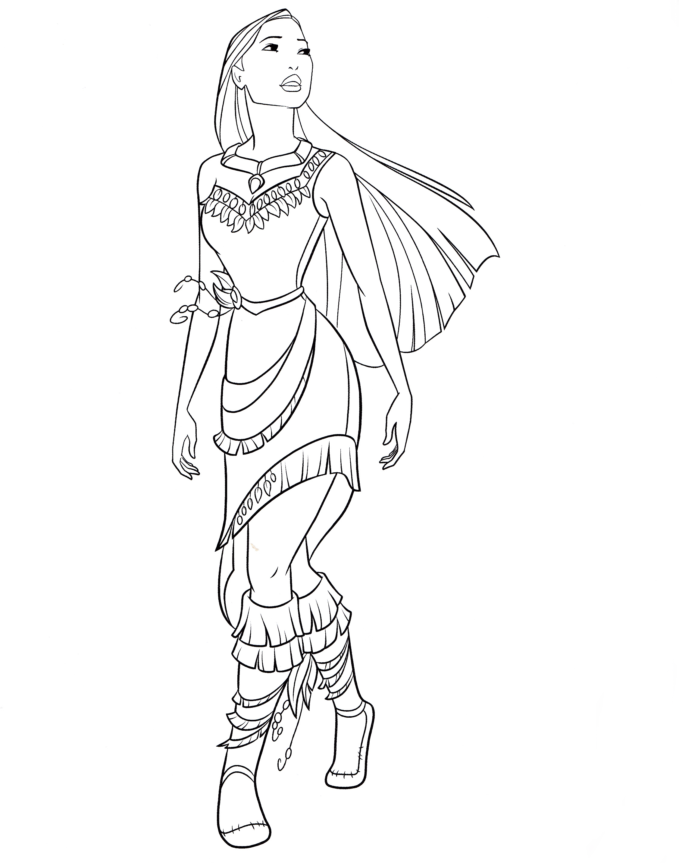 Coloriage Pocahontas fille du Chef Powhatan - Princesse à imprimer