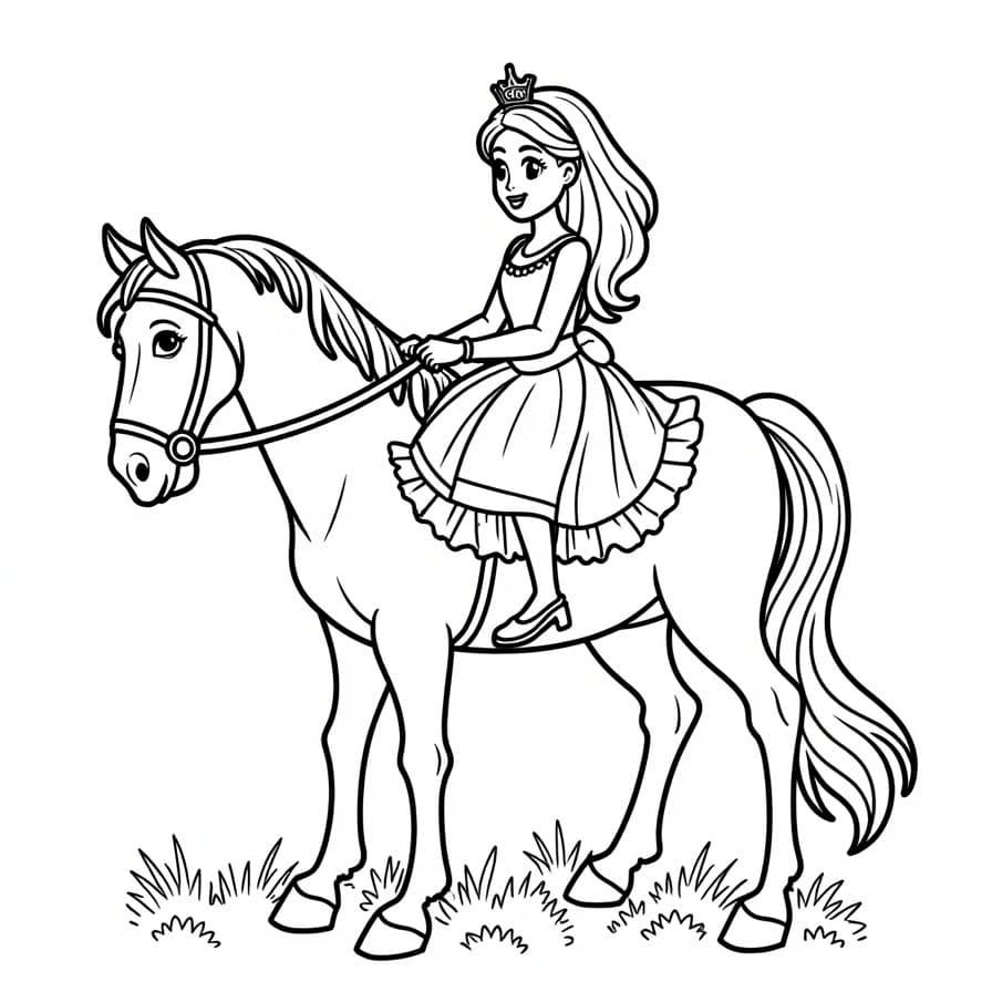 Coloriage Princesse A Cheval Dans Le Royaume - Princesse à imprimer