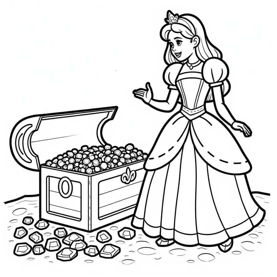 Coloriage Princesse Decouvre Un Trésor Cache - Princesse à imprimer