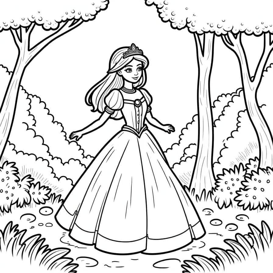Coloriage Princesse En Promenade Magique - Princesse à imprimer