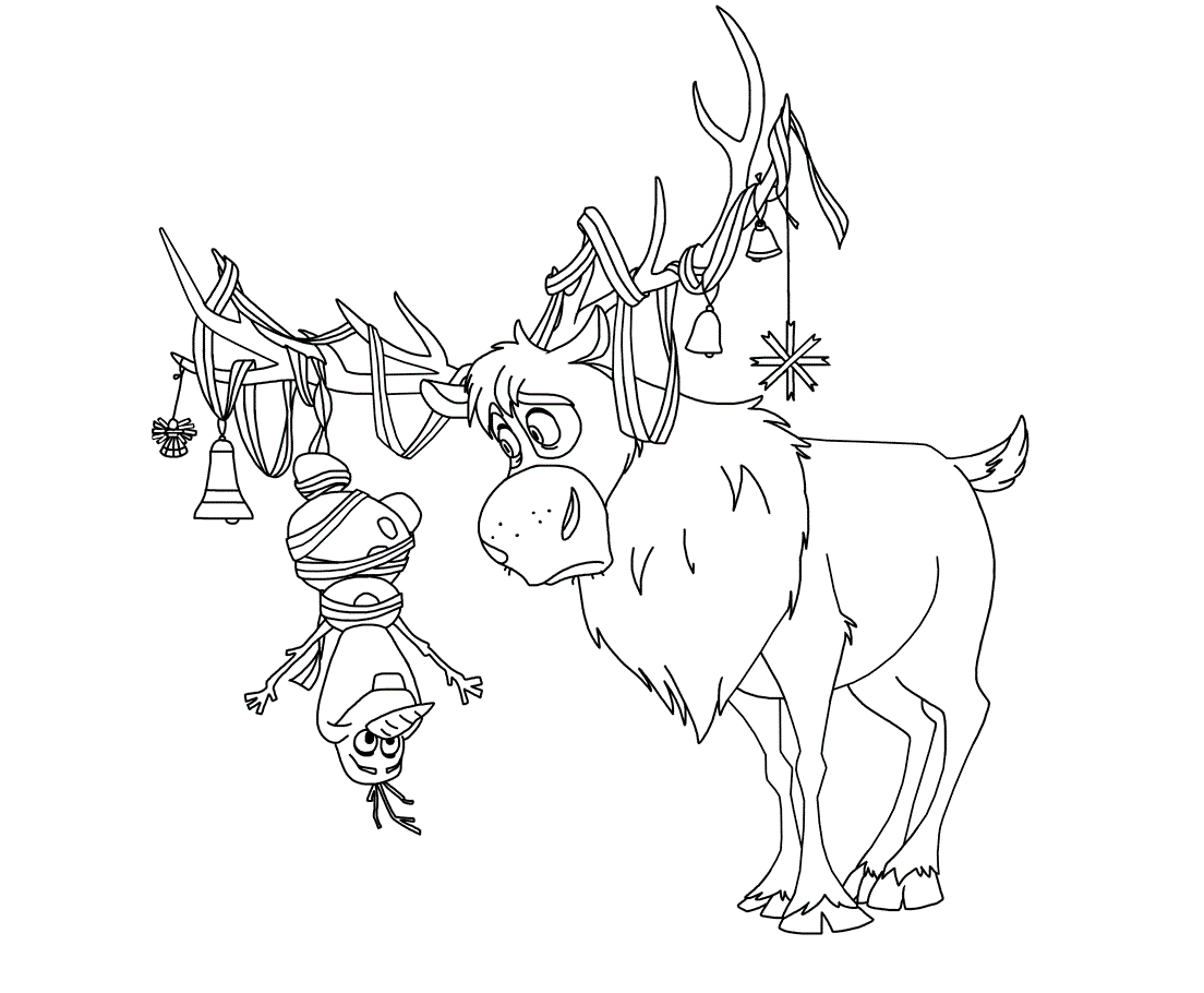 Coloriage Sven Renne Au Cœur Dun Labrador - La Reine des neiges à imprimer