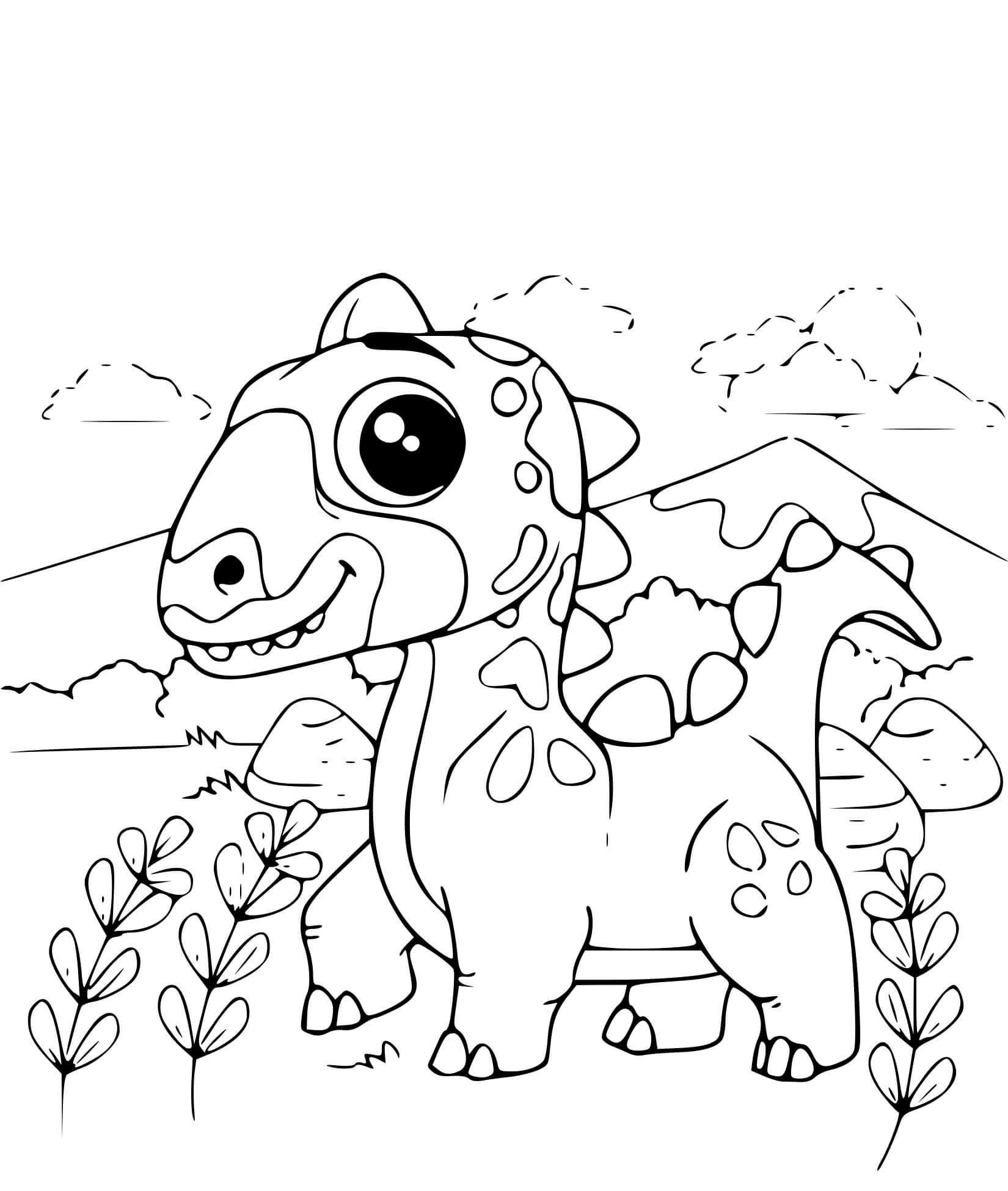 Coloriage Adorable Dinosaure Facile - Dinosaure à imprimer