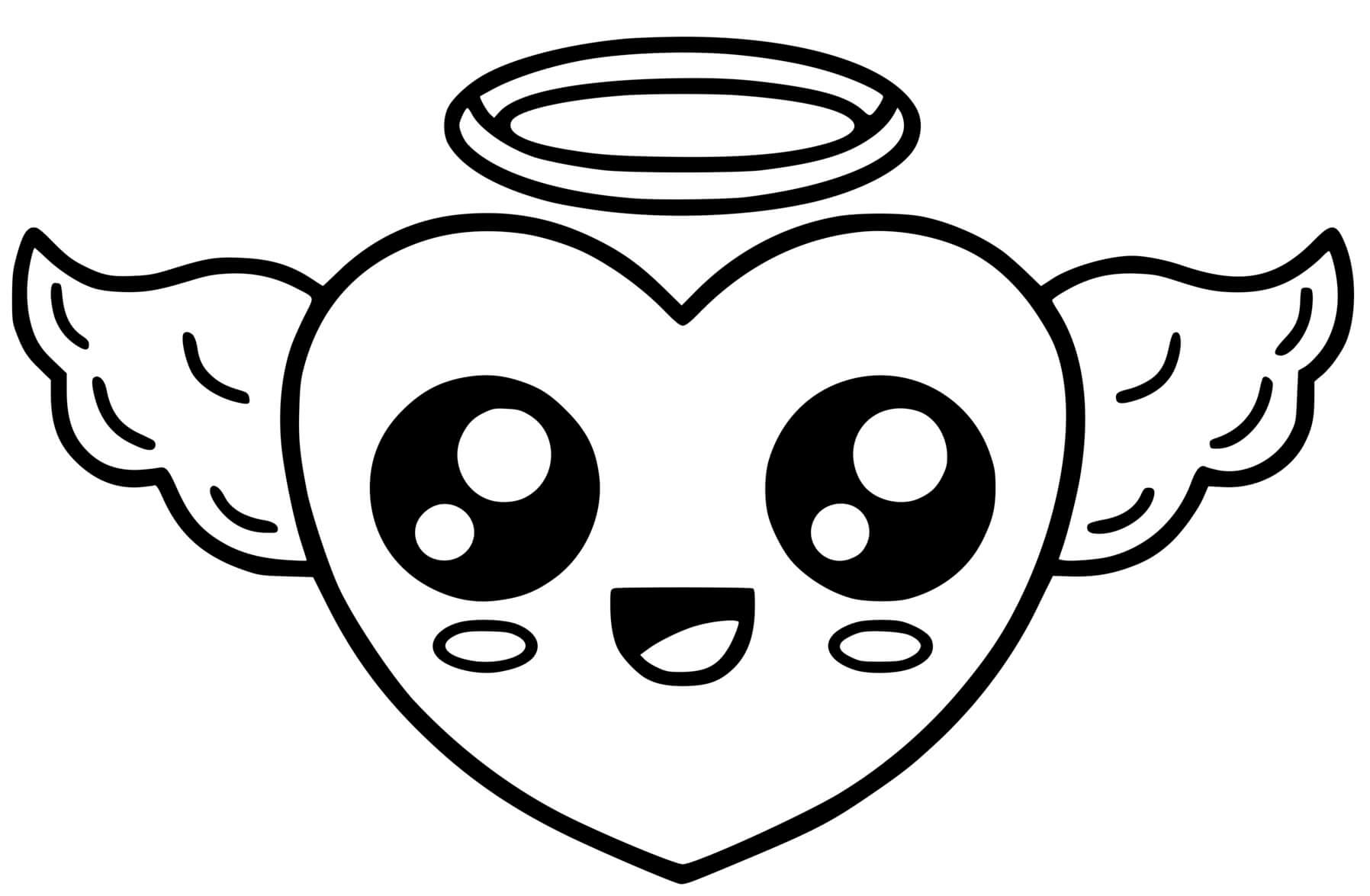 Coloriage Ange Cœur Kawaii - Kawaii à imprimer
