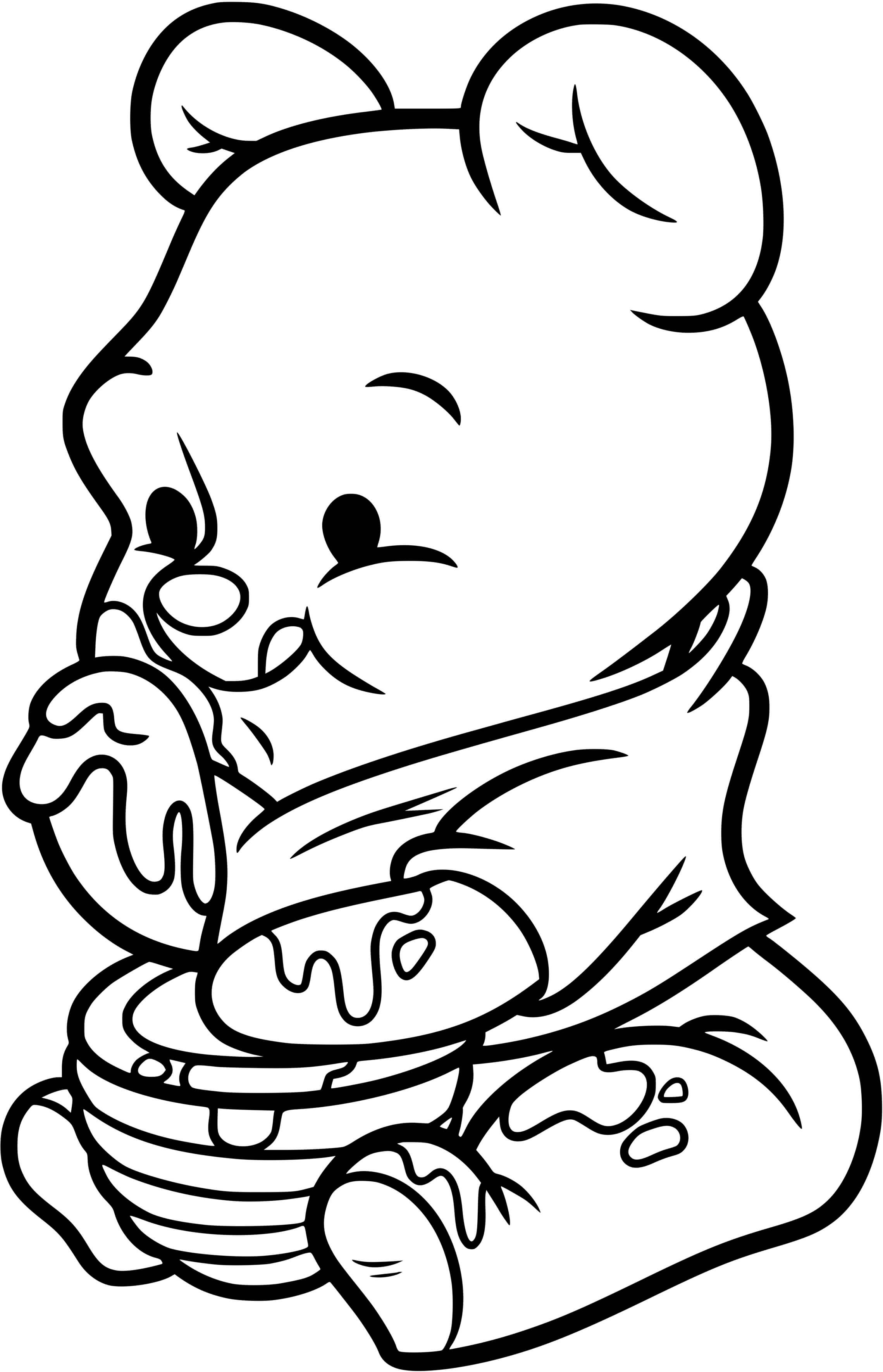 Coloriage Bébé Winnie l'Ourson adore le miel - Disney à imprimer