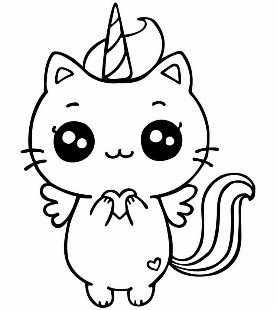 Coloriage Chat Licorne Kawaii - Kawaii à imprimer