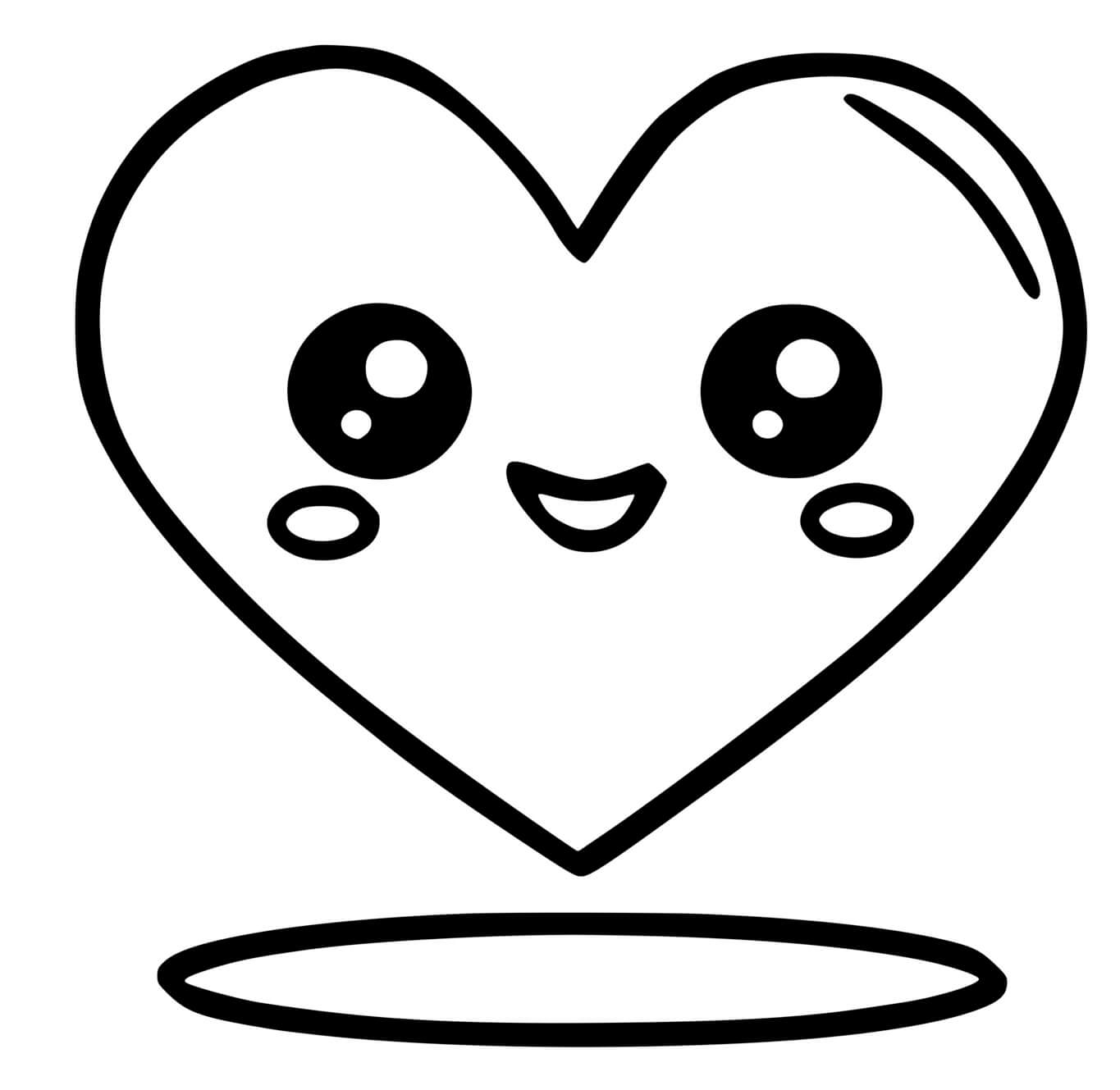 Coloriage Cœur Kawaii - Kawaii à imprimer