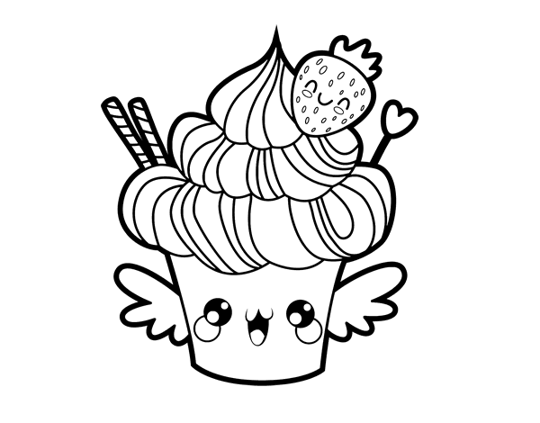 Coloriage Cupcake Kawaii Au Fraise Food - Kawaii à imprimer