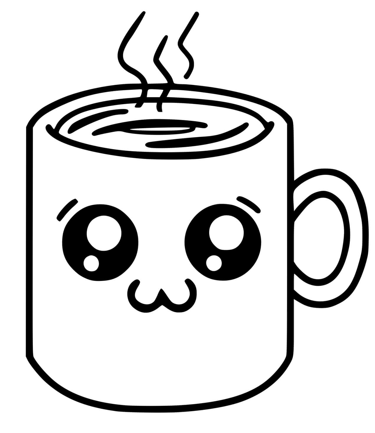 Coloriage Boisson café kawaii mignonne - Kawaii à imprimer