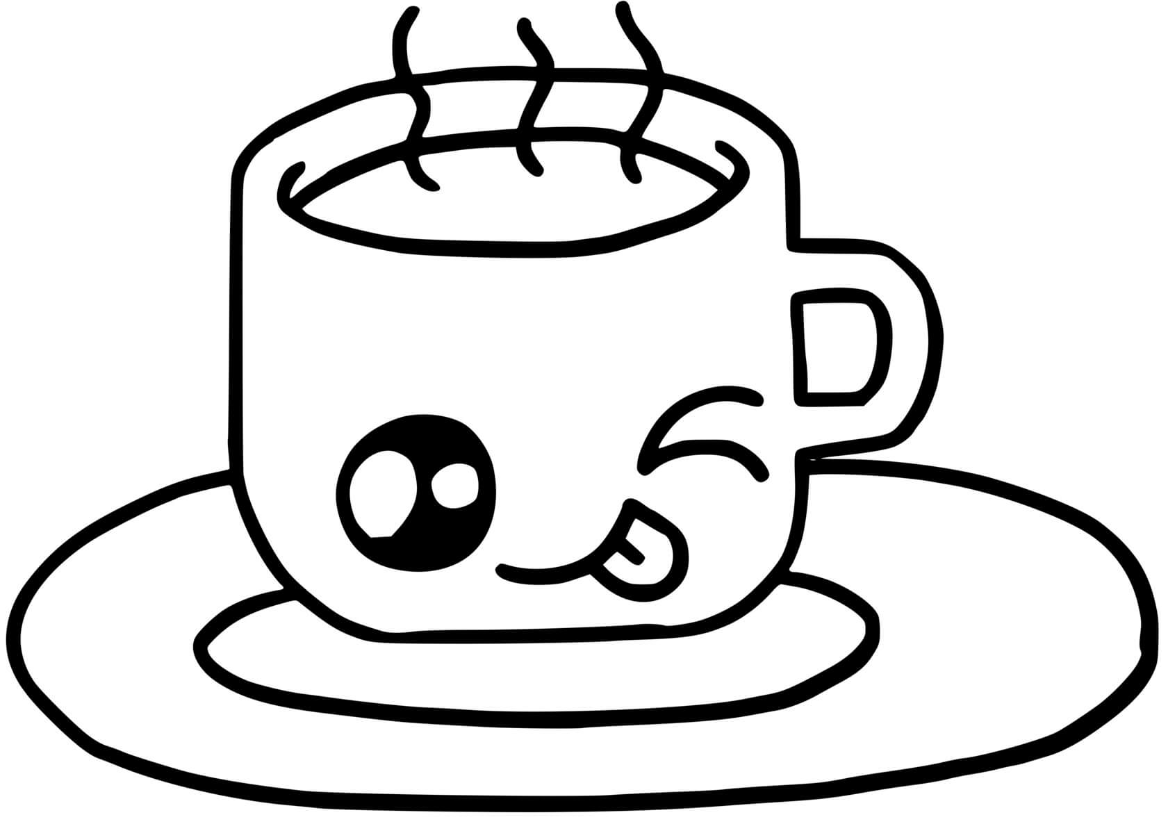 Coloriage Tasse chocolat chaud kawaii - Kawaii à imprimer
