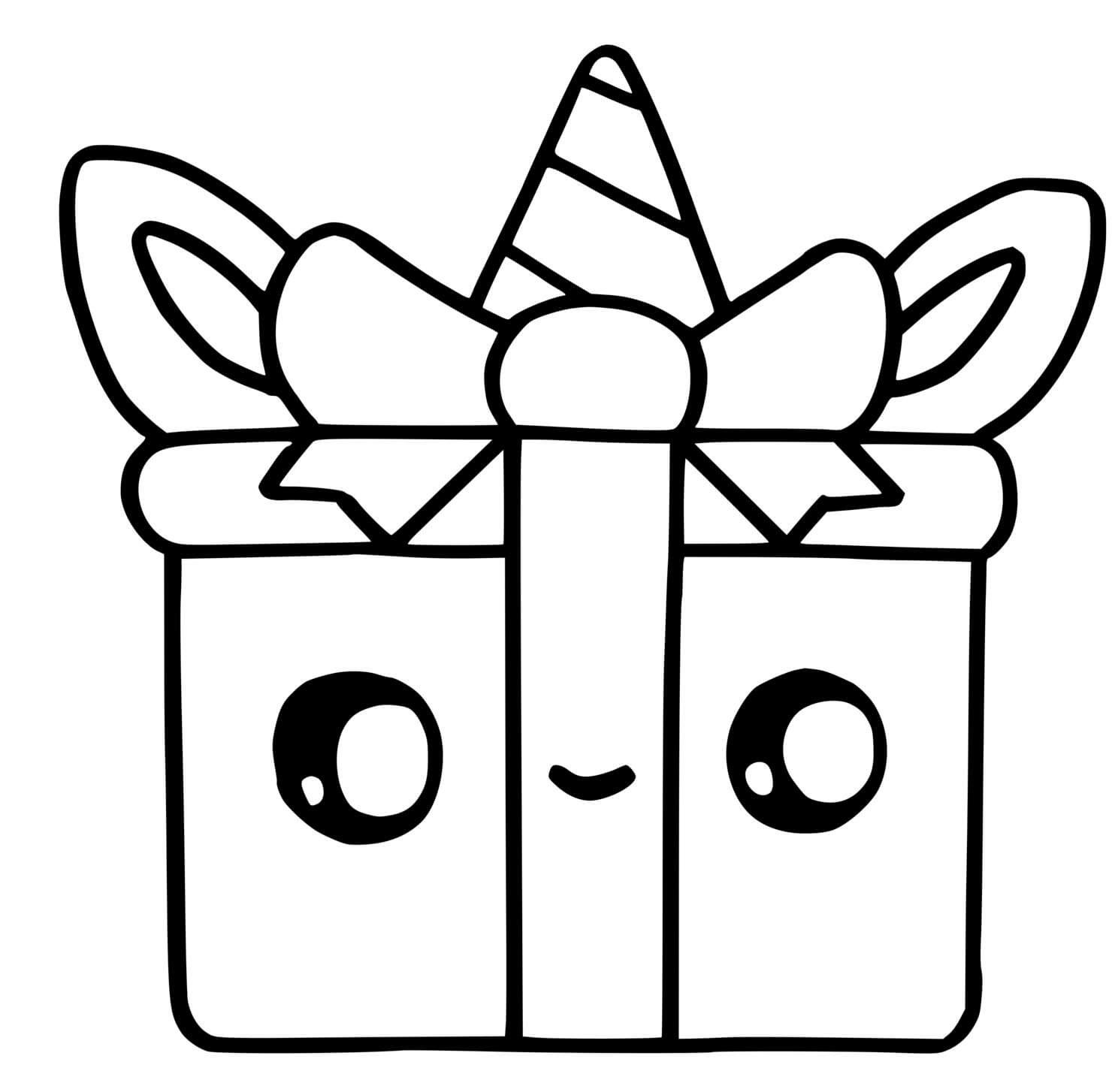 Coloriage Cadeau Kawaii Mignon pour Noël - Kawaii à imprimer