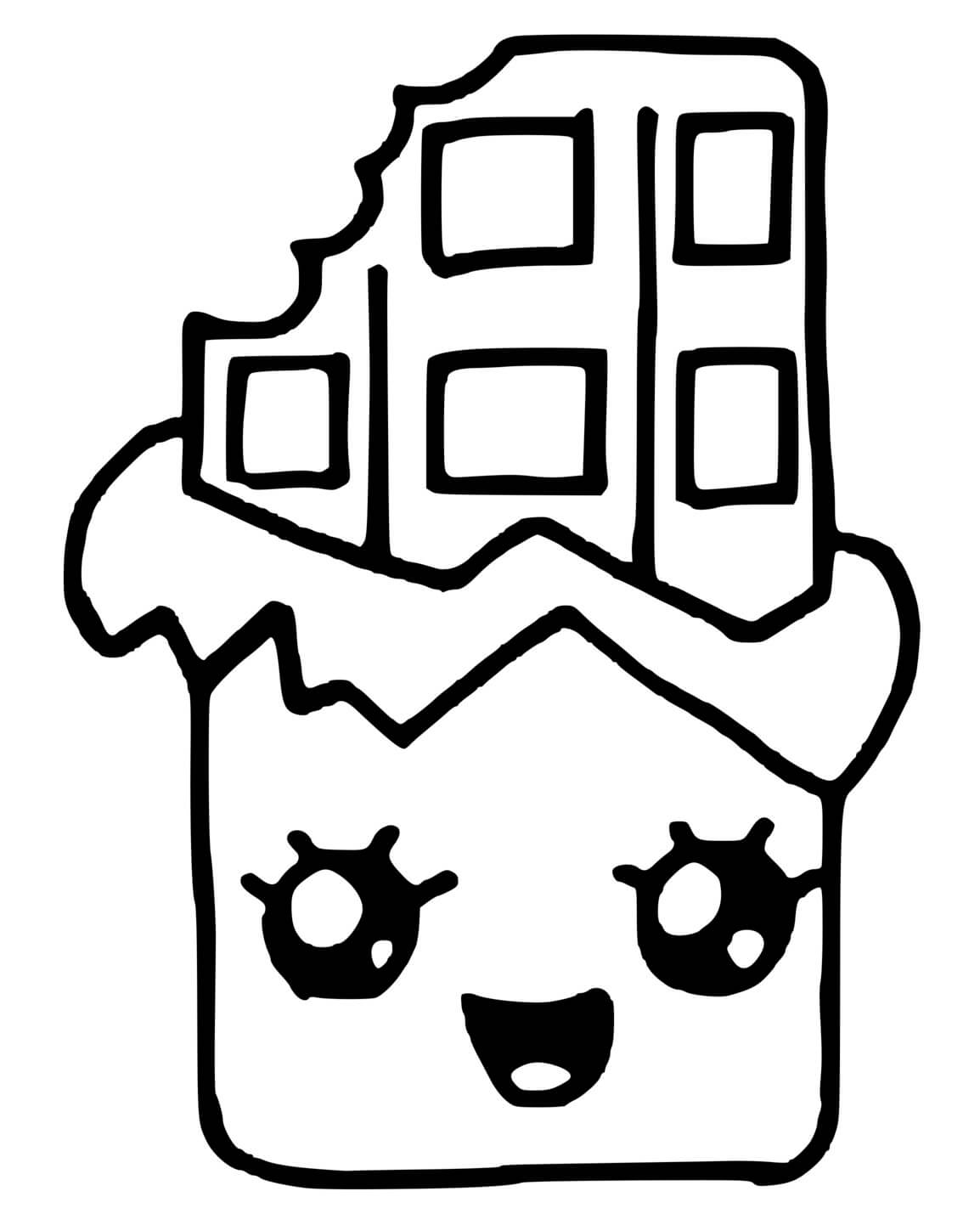 Coloriage Tablette chocolat kawaii - Kawaii à imprimer