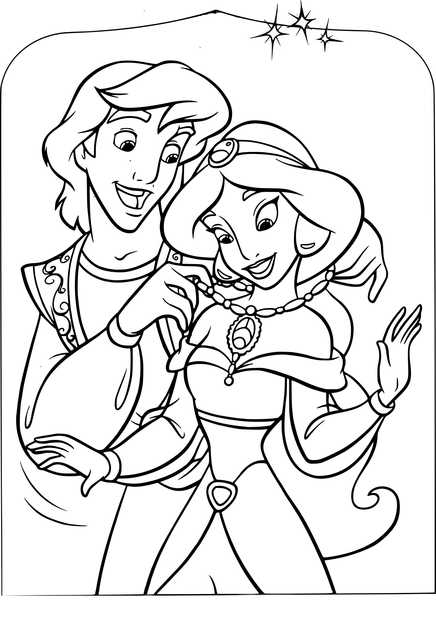Coloriage Disney Aladdin avec Jasmine - Disney à imprimer
