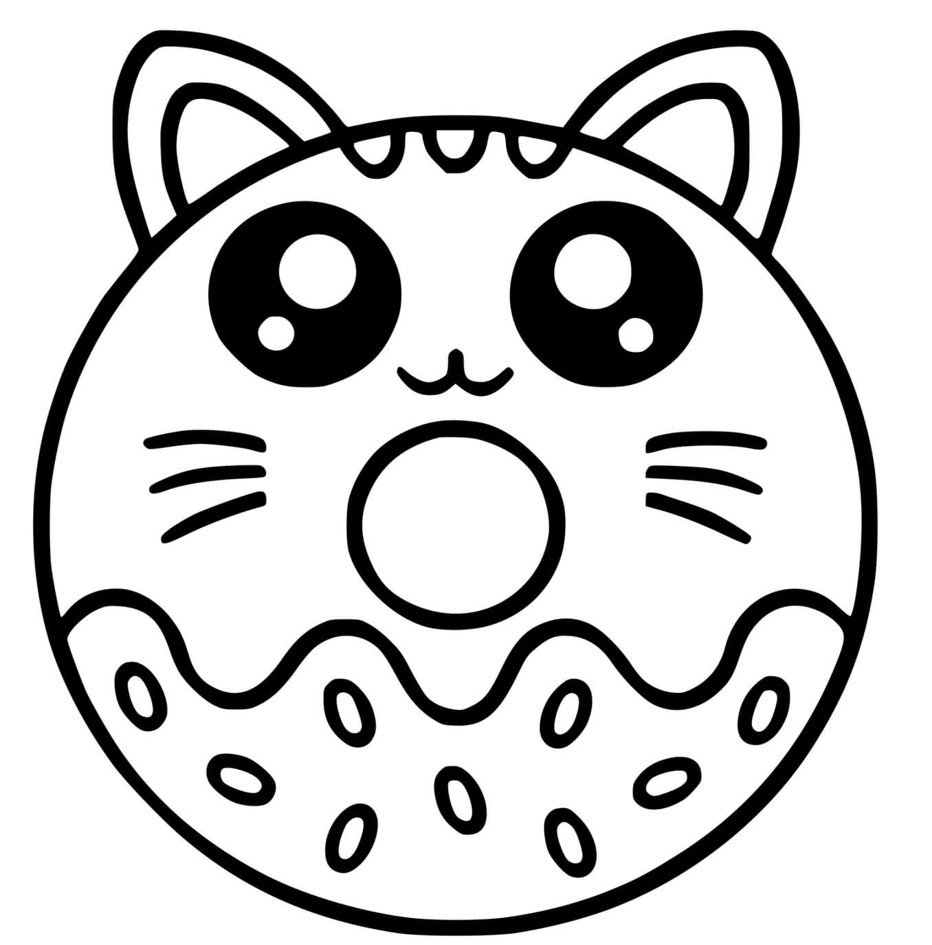 Coloriage Donut Beigne Chat Kawaii - Kawaii à imprimer