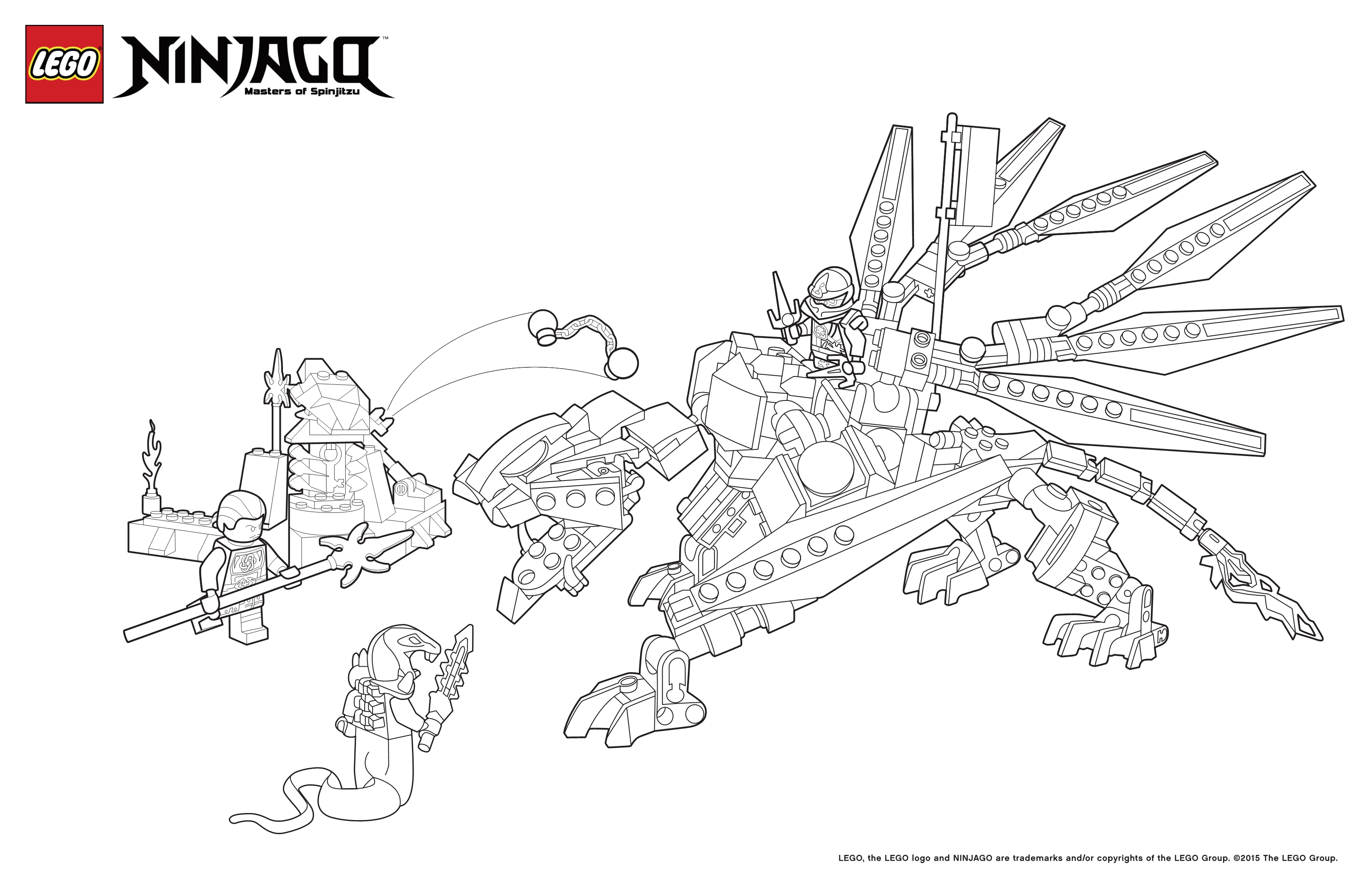 Coloriage Dragon Ninja Attaque Ennemis Lego - Ninjago à imprimer