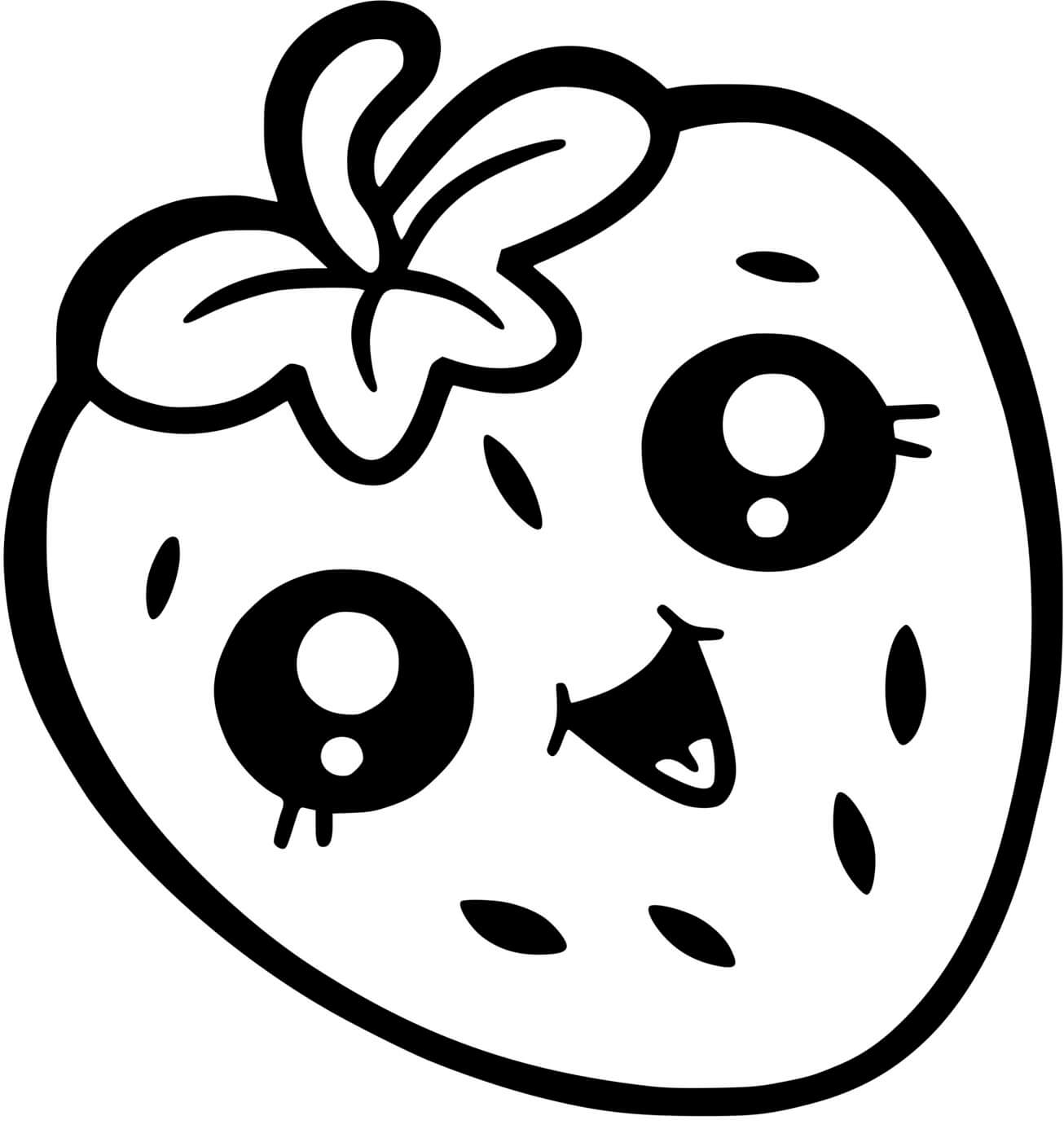 Coloriage Fraise Kawaii - Kawaii à imprimer