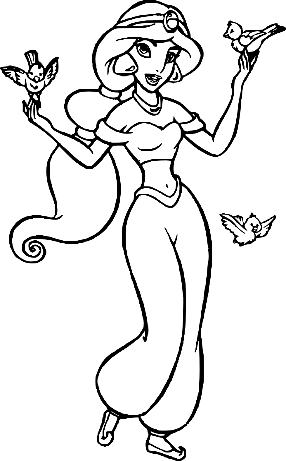 Coloriage Jasmin femme courageuse dans l'univers d'Aladdin - Disney à imprimer