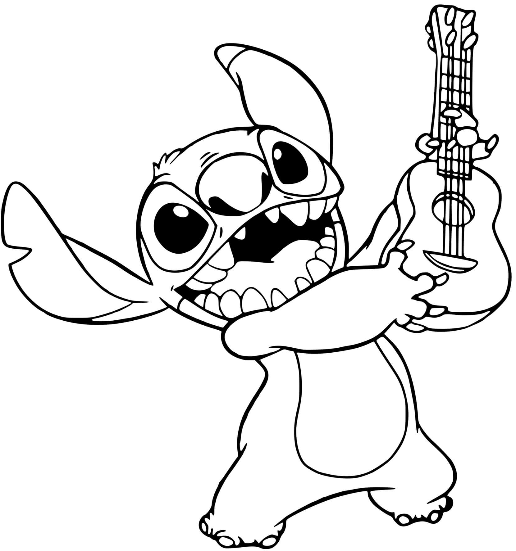 Coloriage Jouer De La Guitare Pour Se Detendre - Stitch à imprimer