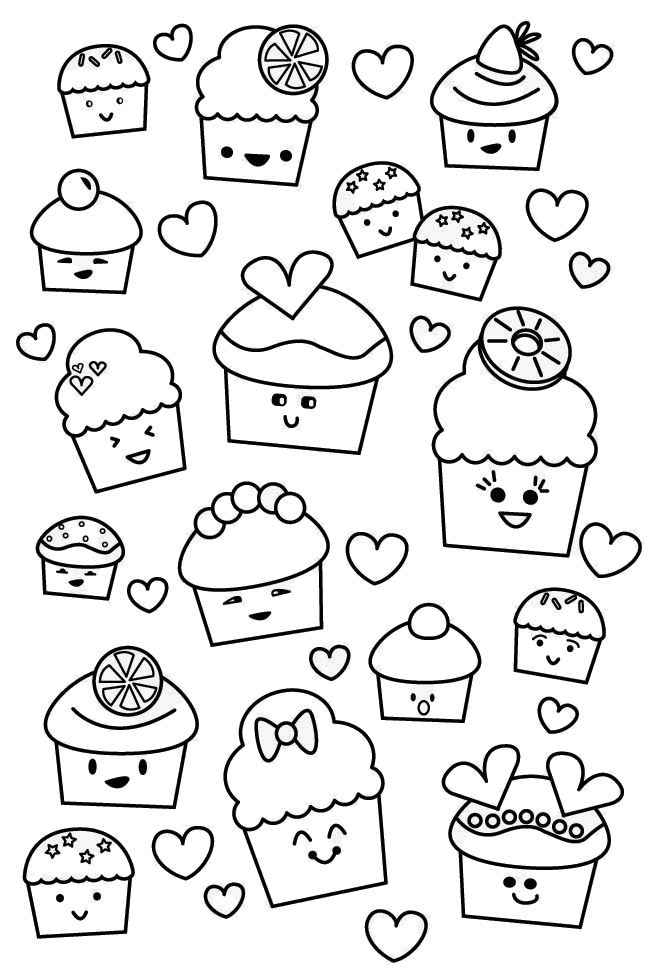 Coloriage Kawaii Cupcake Muffins - Kawaii à imprimer