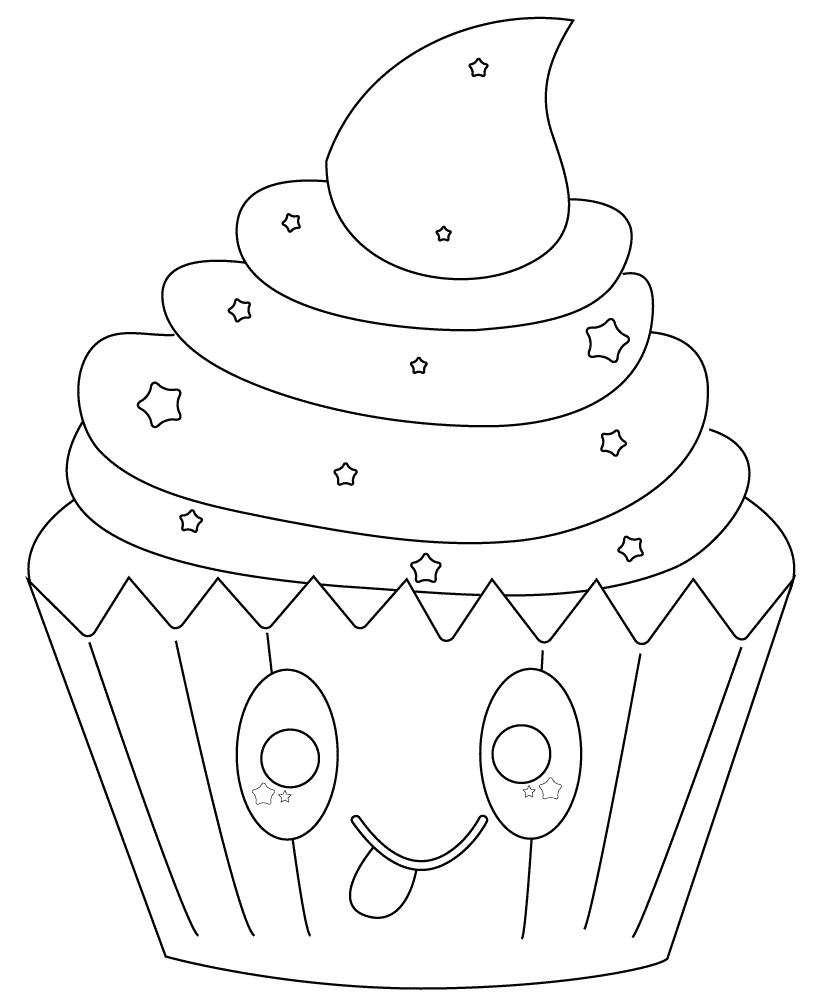 Coloriage Kawaii Cupcake With Stars - Kawaii à imprimer