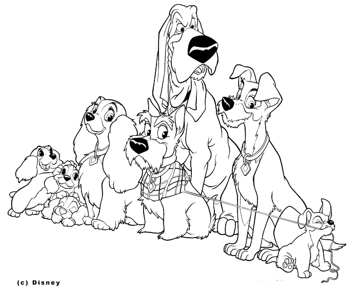 Coloriage La belle et le clochard film disney - Disney à imprimer
