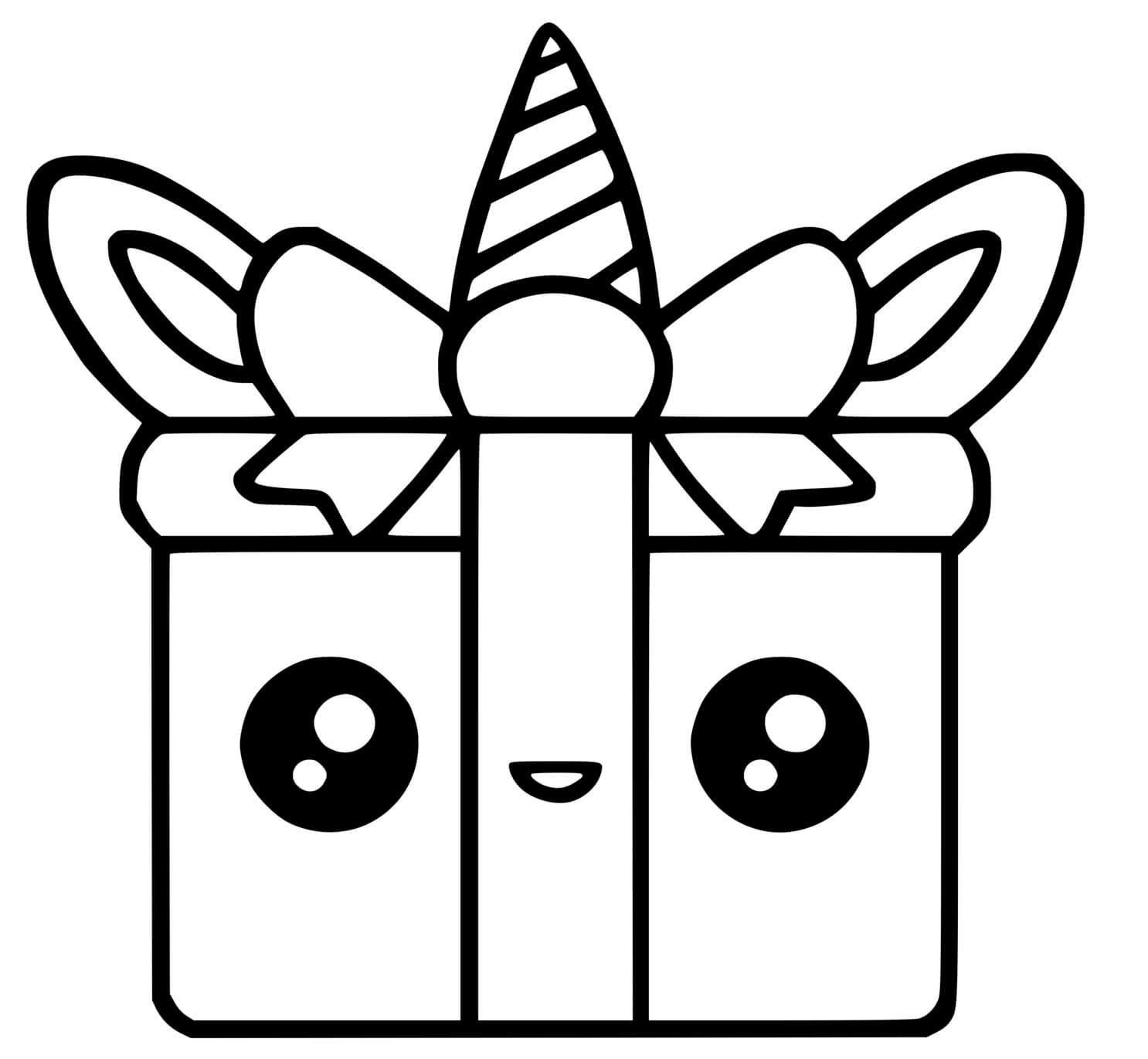 Coloriage Licorne Cadeau Kawaii - Kawaii à imprimer