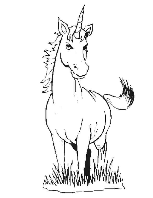 Coloriage Jeune licorne mignonne avec crinière fluide - Licorne à imprimer