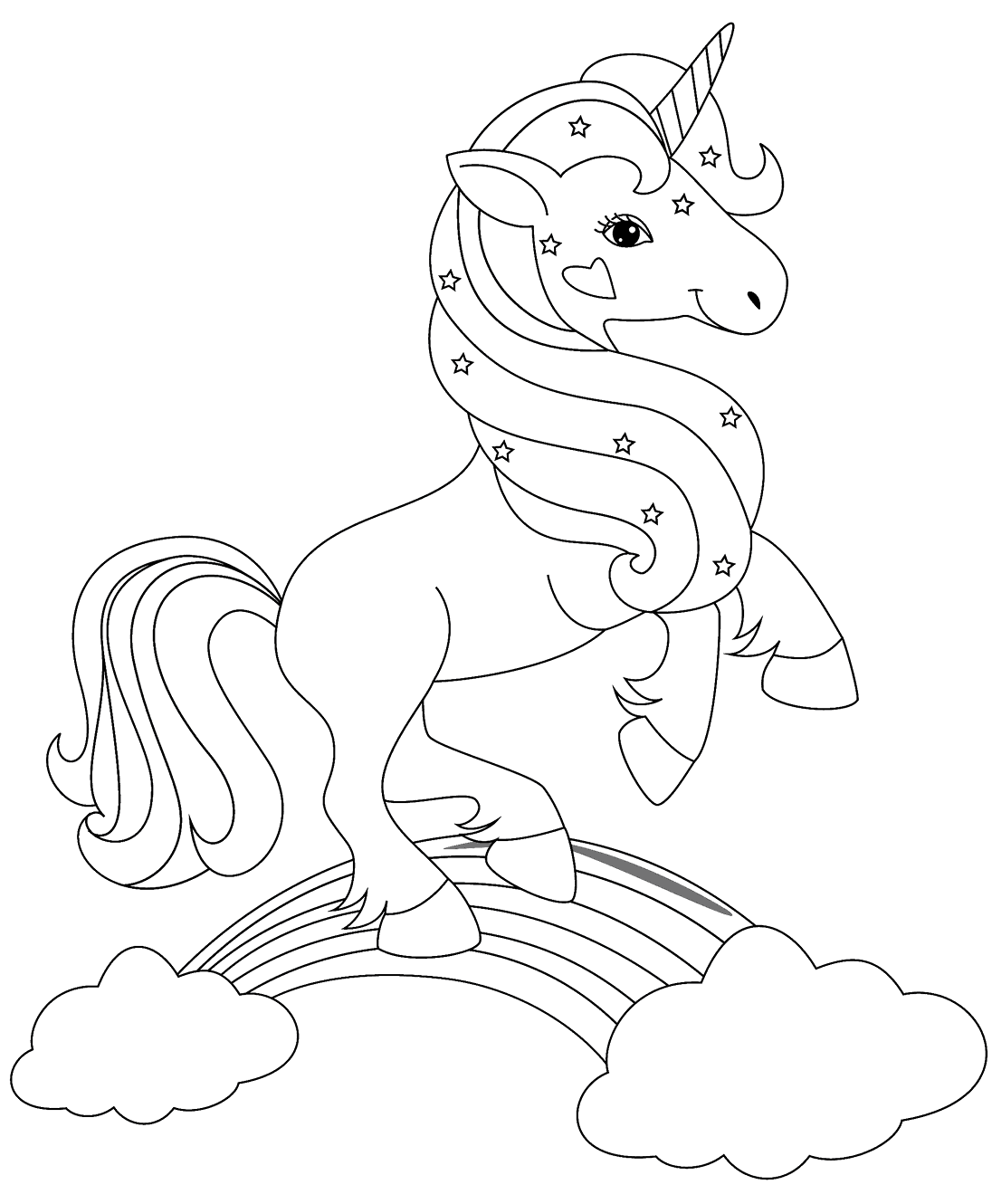 Coloriage Licorne Magique Avec Étoiles Sur Un Arc En Ciel - Licorne à imprimer