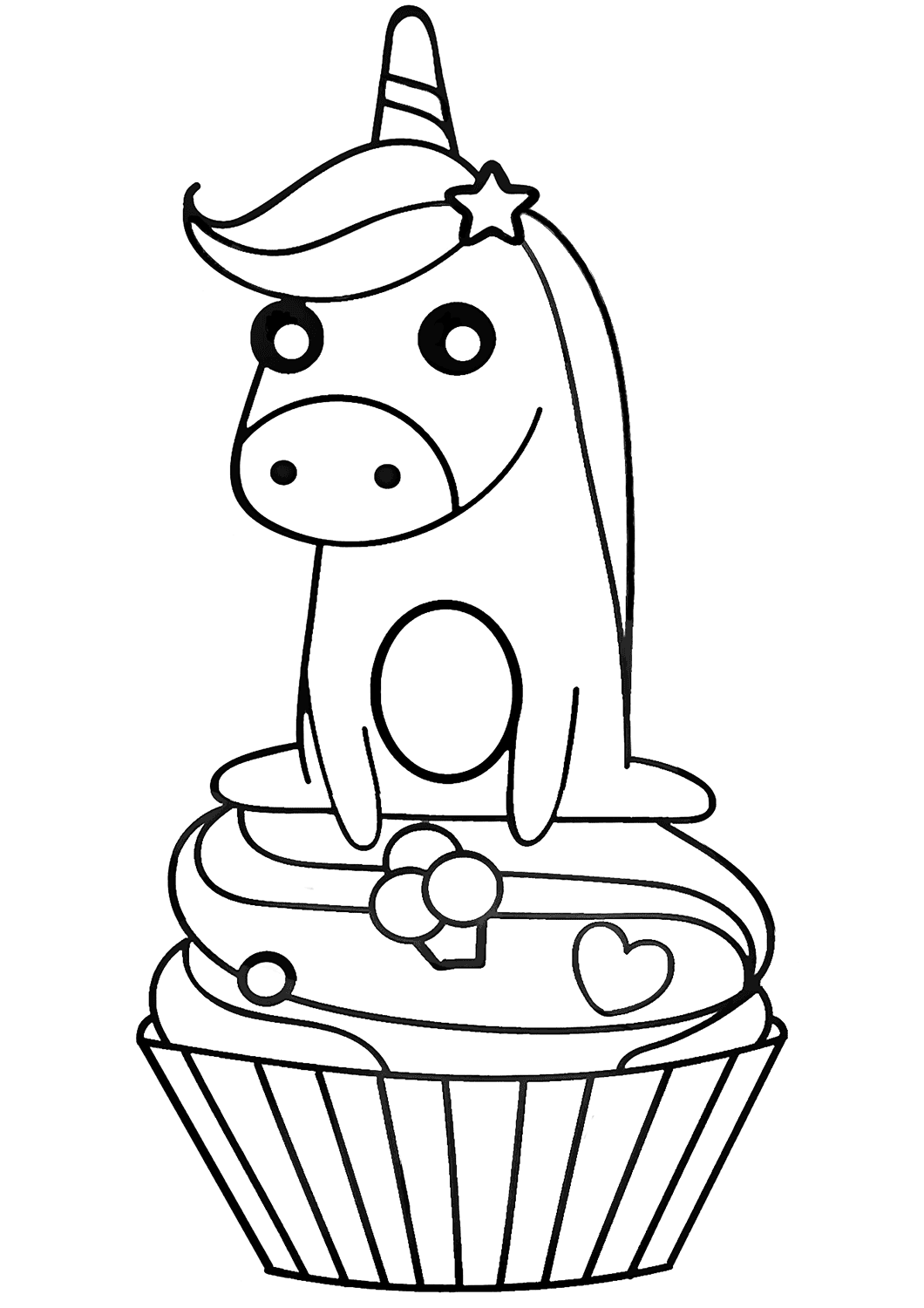 Coloriage Licorne Sur Un Cupcake - Licorne à imprimer
