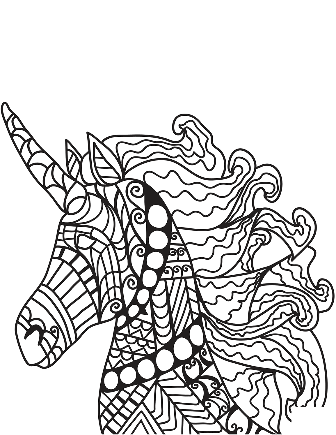 Coloriage Licorne mystique aux motifs géométriques - Licorne à imprimer