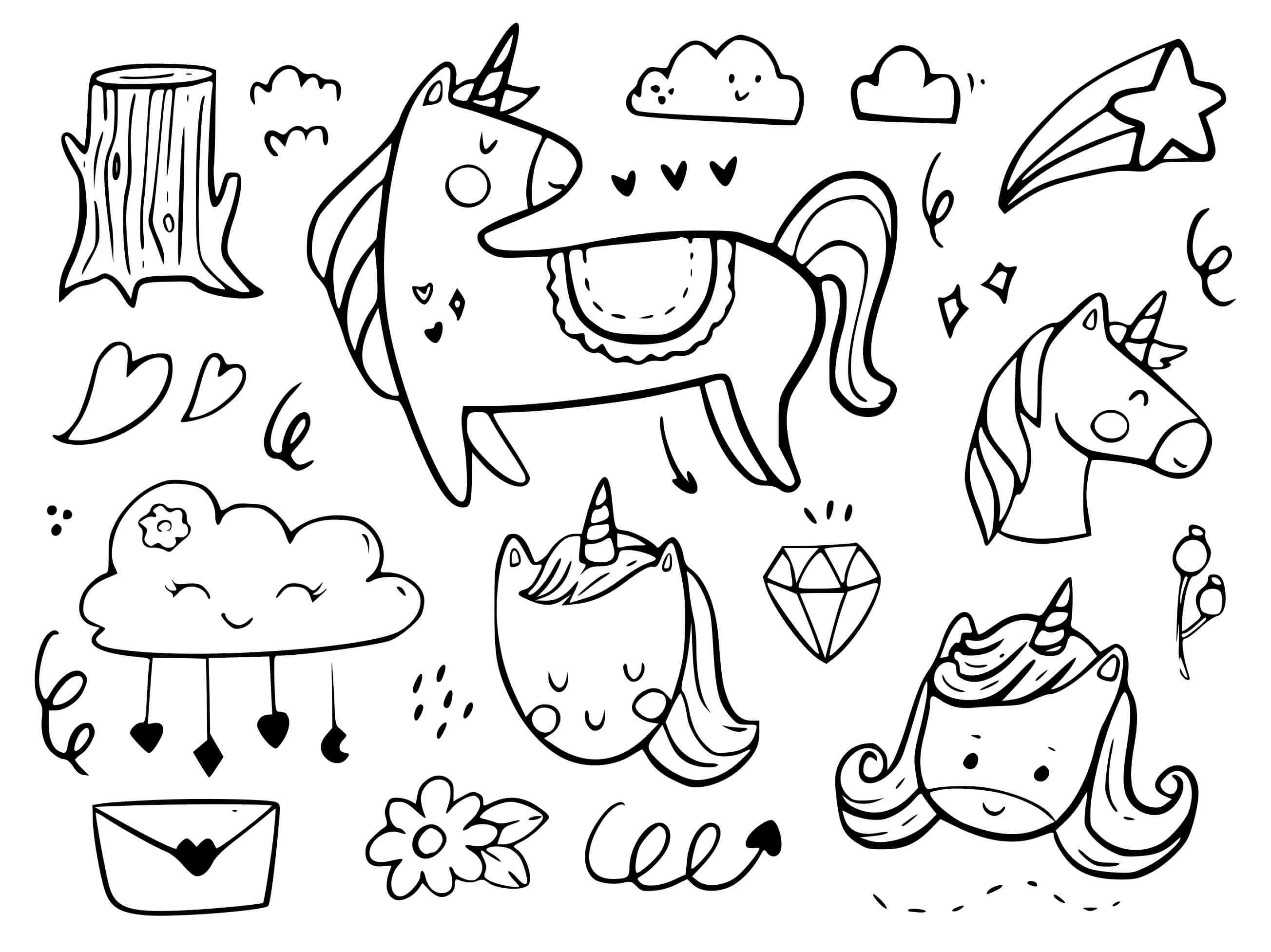 Coloriage Licornes Nuages Étoiles Monde De Princesse - Licorne à imprimer