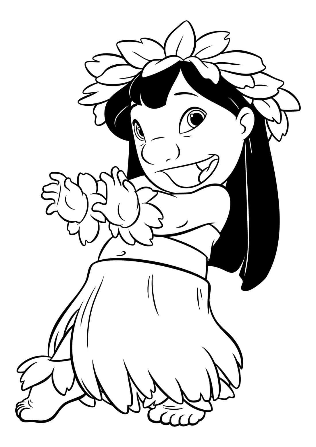 Coloriage Lilo Fait Une Danse Hawaii - Stitch à imprimer