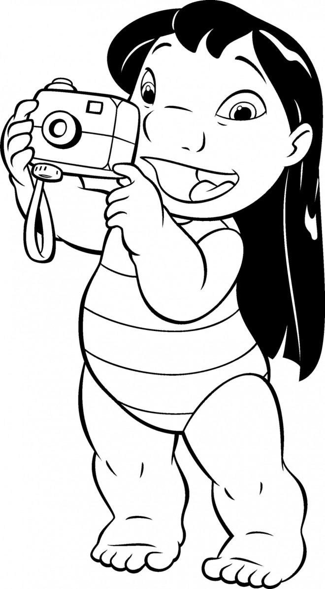 Coloriage Lilo Prend Une Photo - Stitch à imprimer