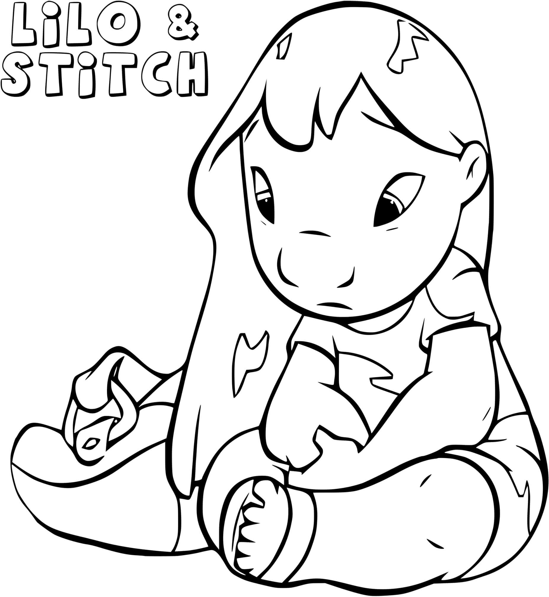Coloriage Lilo Sennuie De Stitch - Stitch à imprimer