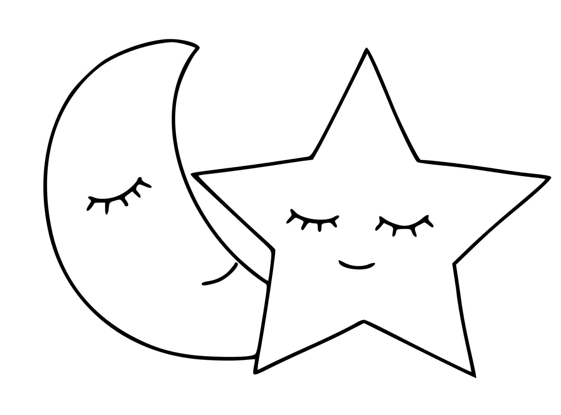 Coloriage Lune Et Étoile Font Un Sommeil - Maternelle à imprimer