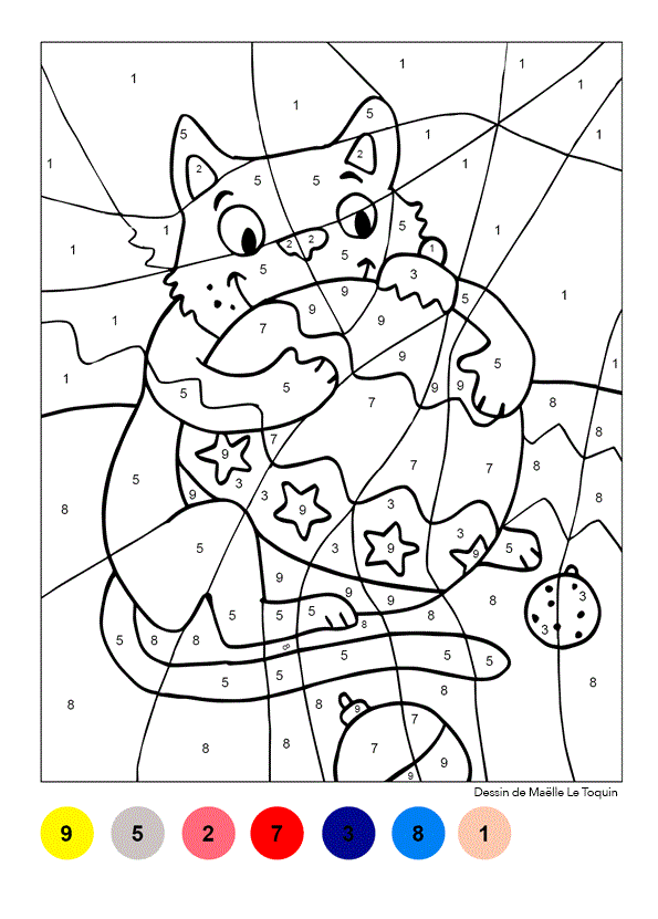 Coloriage Magique Chat Boule De Noël - Magique à imprimer