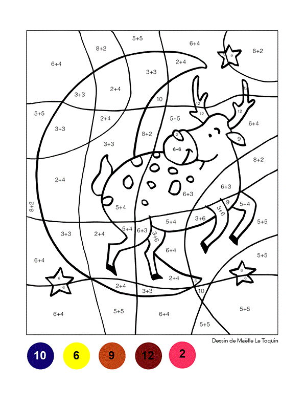Coloriage Magique Noël Renne Dans Le Ciel - Magique à imprimer