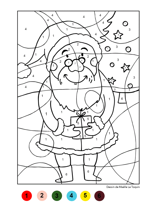 Coloriage Magique Père Noël Cadeau - Magique à imprimer