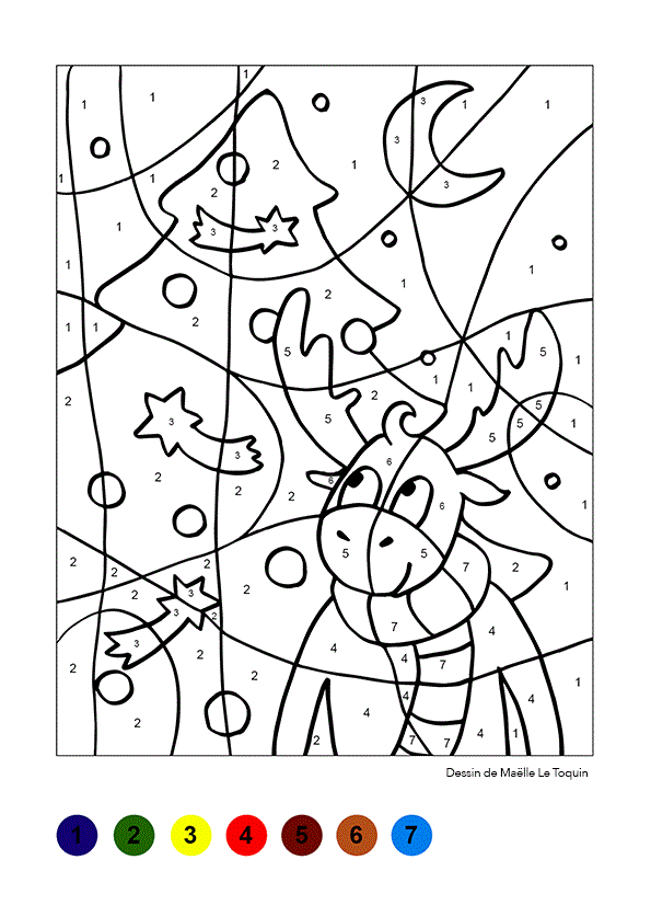 Coloriage Magique Sapin Et Renne De Noël - Magique à imprimer
